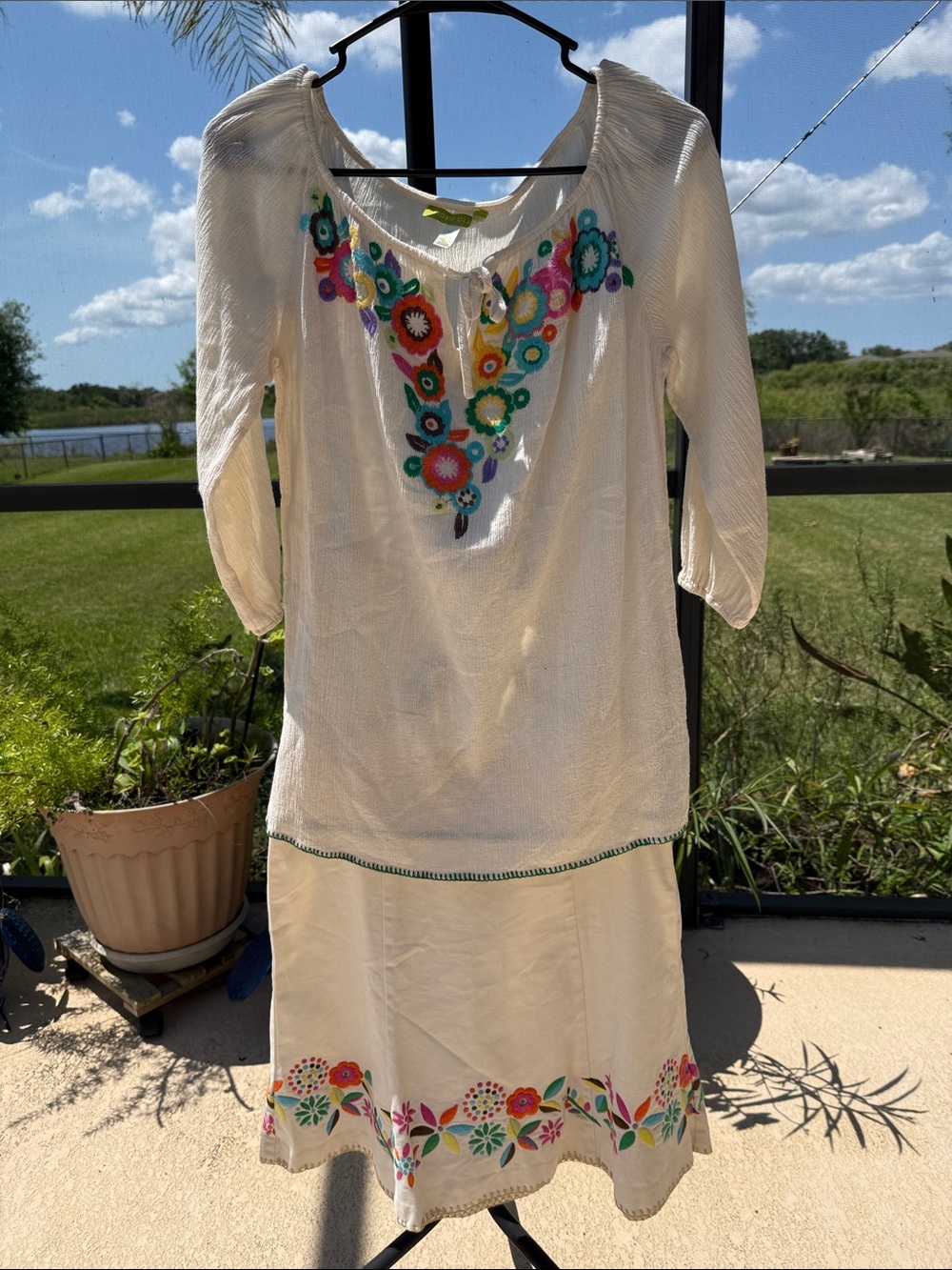 Sigrid Olsen Cream Embroidered Floral Two-Piece Skirt Set